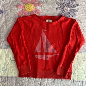 Mini Boden girl 9 10 sailboat sweatshirt red
